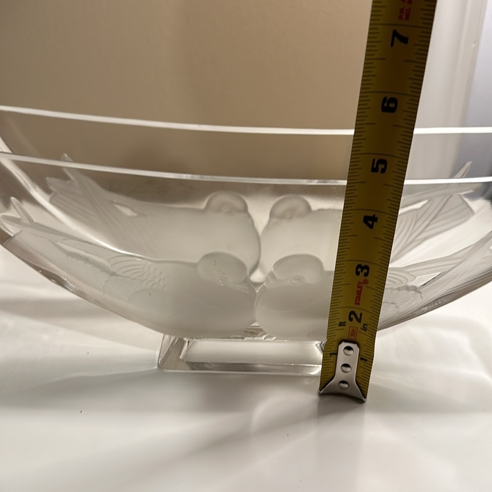 Verlys Console Bowl Boat Shape French 30S ARTDECO FROSTED GLASS BIRD DOVE SIGNED - Picture 12 of 12